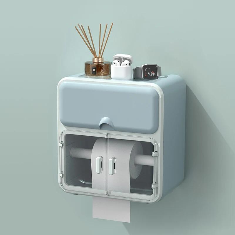 Bathroom Toilet Paper Holder Perfume Shelf Waterproof Toilet Plastics Drawer Paper Box Wall-mounted Sanitary Pad Storage Box