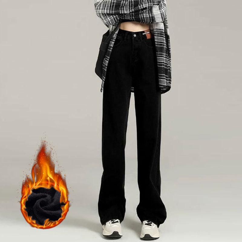 

High-Waist Wide-Leg Black Velvet Trousers for Women – Autumn/Winter Style 2XL