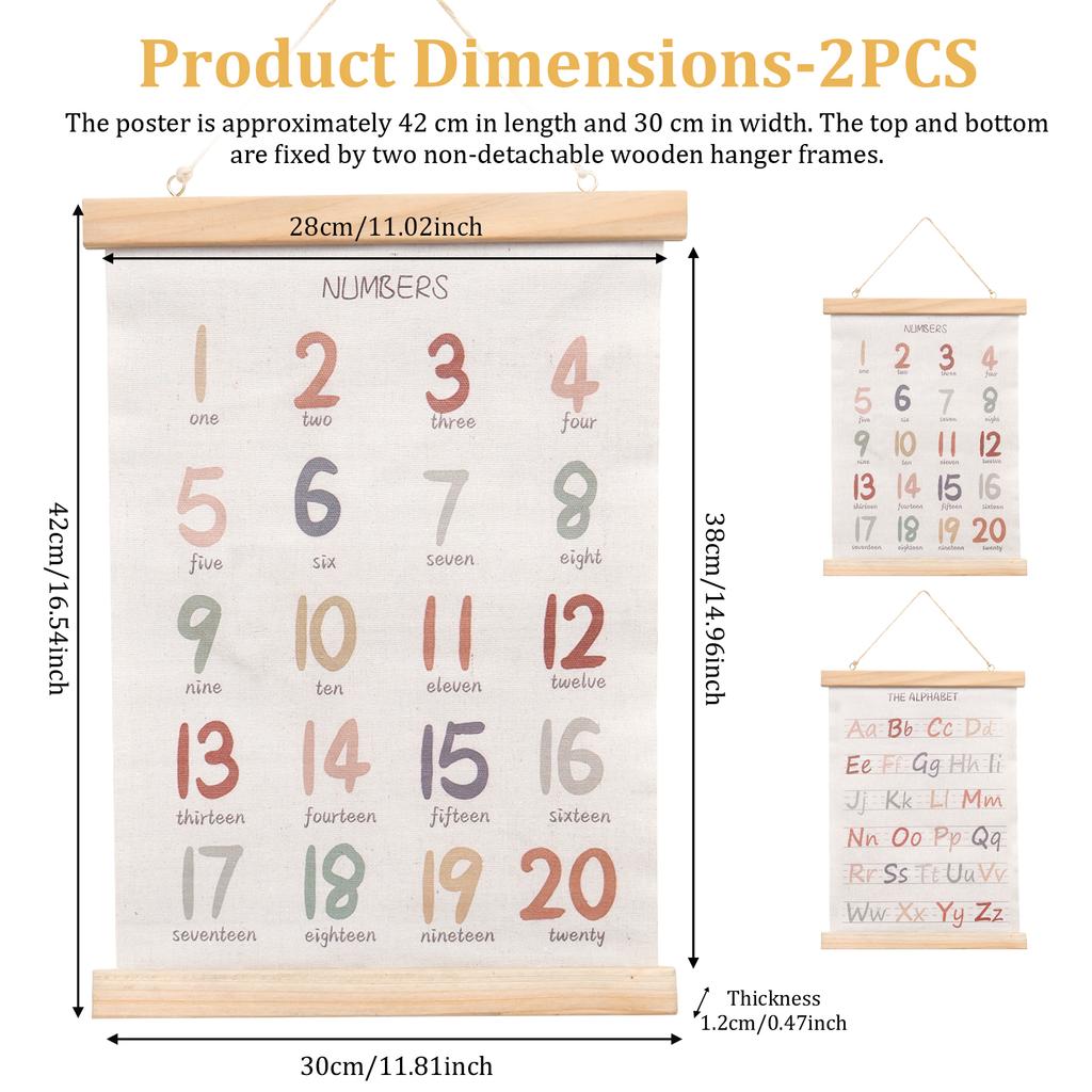 2PCS Alphabet Numbers Poster Set of 2 Decorative Alphabet Numbers Wall Art Educational Preschool Learning Poster for Classroom