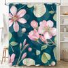 Nature Floral Shower Curtain Green Leaf Pink Flower Home Decor Waterproof Bath Rug Decoration Soft Fabric Printing Modern Design