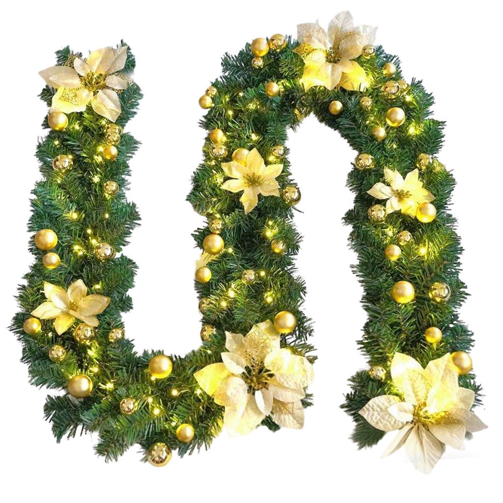 9FT Christmas Decoration Rattan Front Door Hanging Garlands Rattan Xmas Wreath for Mantel Stairs Home Indoor Outdoor Decor