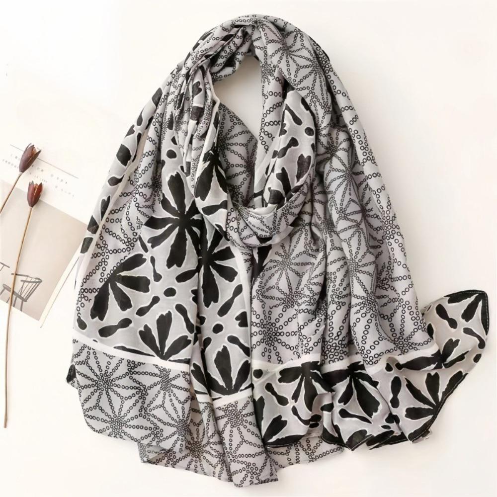 

Cotton Ethnic Style Yarn Shawl Breathable Big Pattern Headscarf Spring Silk Scarf Vacation серый