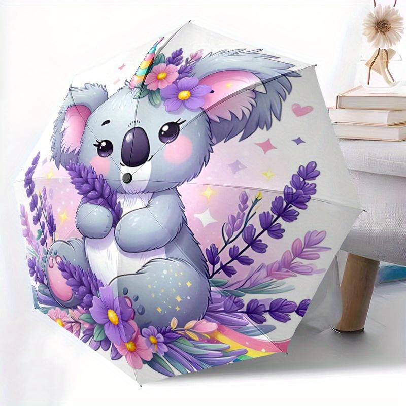 1pc Purple Koala Design Pattern Automatic 3-Fold Cartoon Umbrella, 8 Iron Frames, High-Value Folding Umbrella, Suitable for Office, Travel a