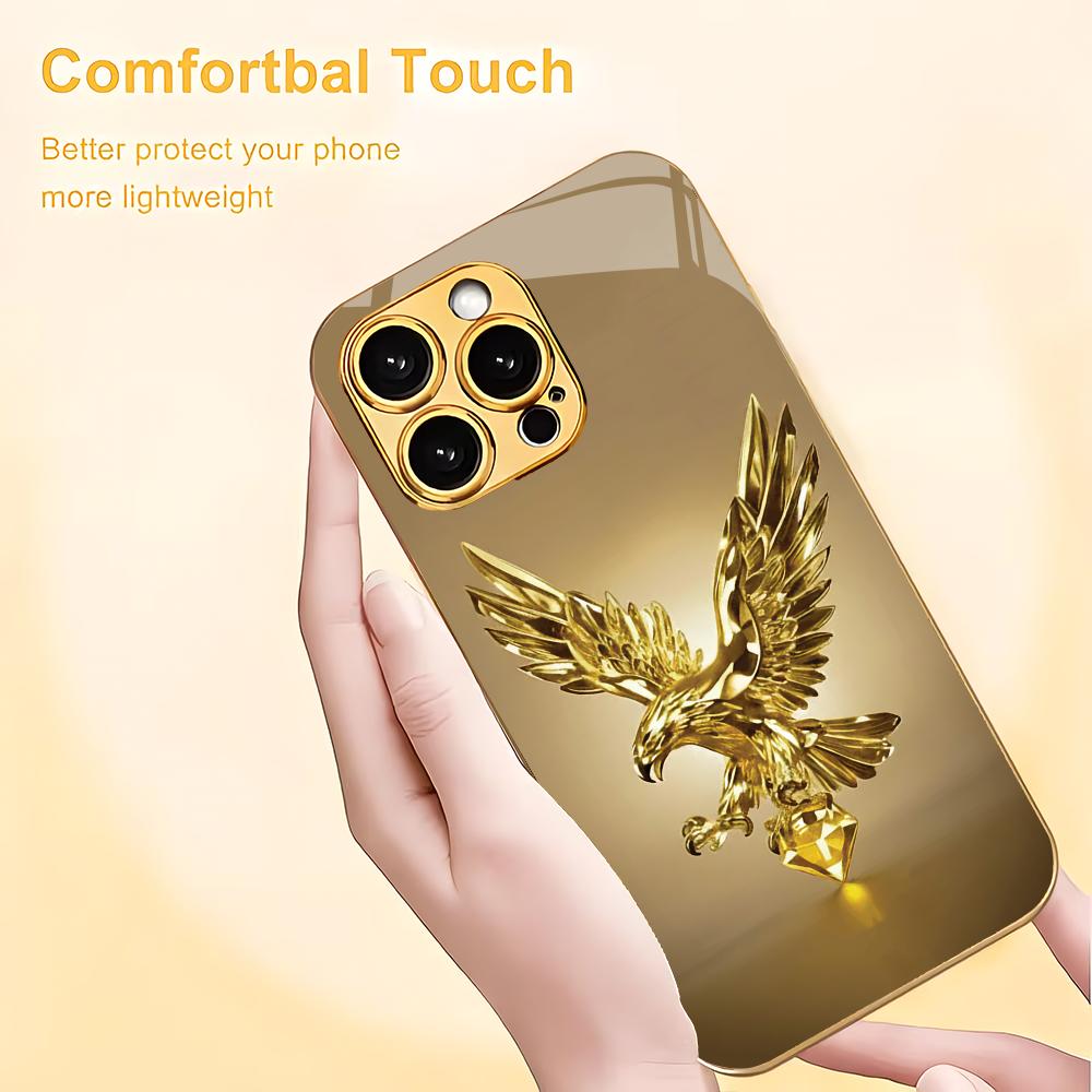 Diamond Eagle pattern electroplated glass phone case suitable for iPhone 17 16 15 14 13 12 11 Pro/Max/Plus shockproof back cover