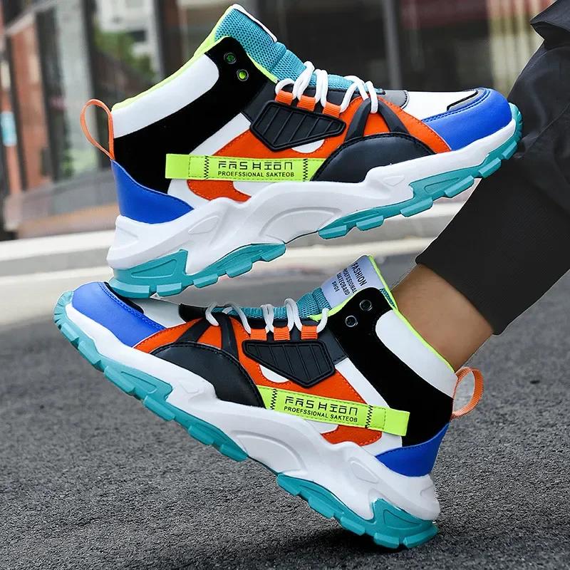 Luxury High Top Yellow Bottom Men Casual Shoes Colorful Leather Mens Designer Shoes Zapatos Hombre Spring Fashion Men Sneakers