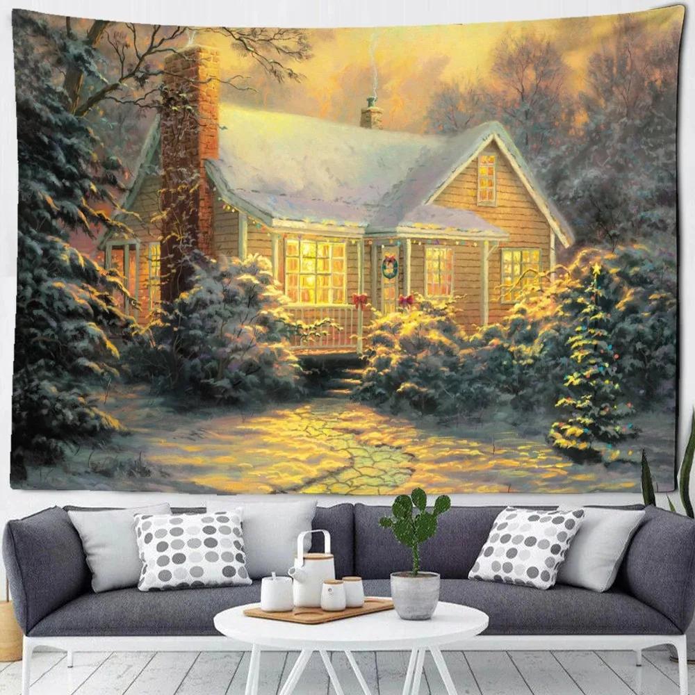 Christmas Snow Forest Scenery Tapestry Bedroom Living Room Home Wall Decoration