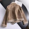 Winter Women Thick Warm Suede Jacket Short Motorcycle Brown Coats Faux Shearling Sheepskin Leather Jackets Outwear