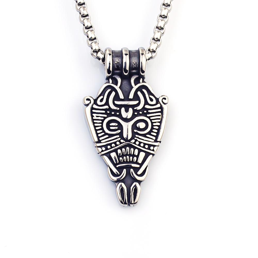 Necklace Retro Men's Double Sided Viking Symbol Shield Mask Smiley Face Pendant