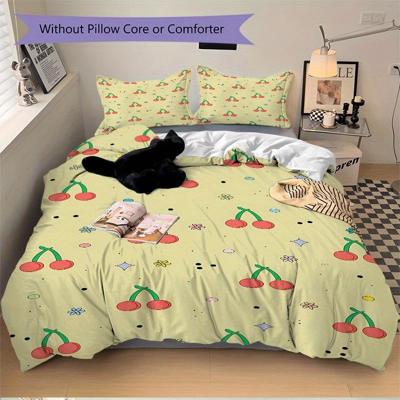 3pcs Cherries Pattern Soft and Comfortable Breathability, Bedding Set, Machine Washable, Suitable for All Seasons101