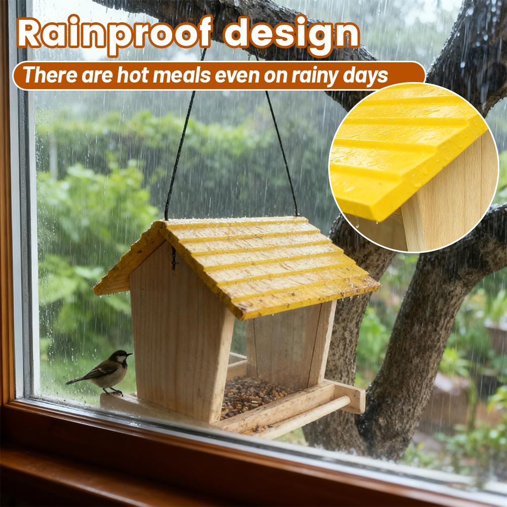 Wooden bird feeder, courtyard villa, balcony hanging rainproof bird feeder, wild feeding to attract birds
