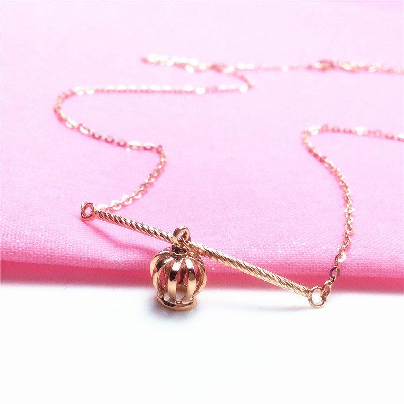 Pure Purple Gold Crown Queen Pendant Fashion Rose Gold Plated Shiny Collarbone Chain