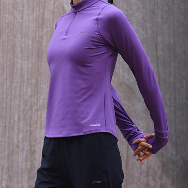 Li Ning Laufserie Fleecegefüttertes Stehkragen Langarm T-Shirt Damen Oberteile Mineral-Lila ATLU050-5