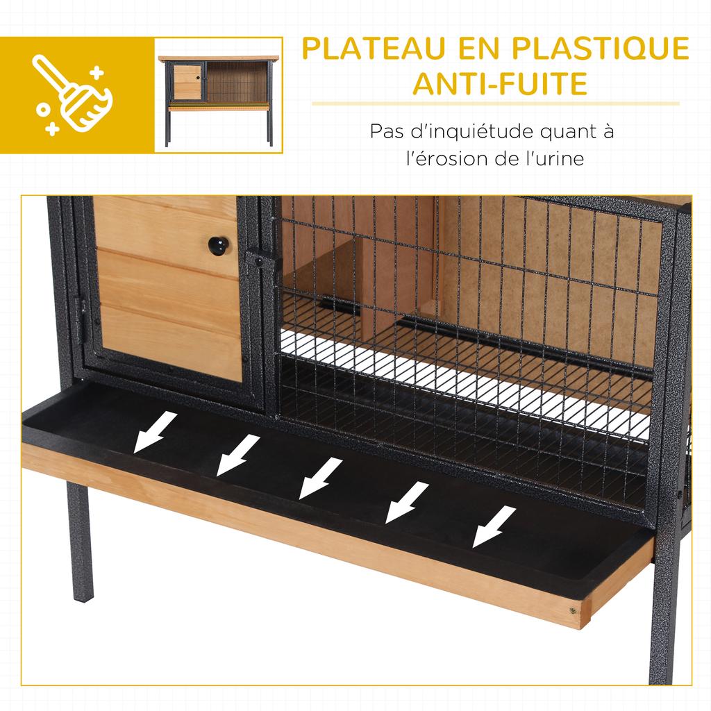 Wooden Rabbit Hutch Guinea Pig Hutch Bunny Cage Metal Frame Elevated Pet House with Slide-Out Tray Lockable Door Openable Roof Natural Wood 91.5 x 45