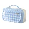 נרתיק עיפרון עם ידית, דגם Ins Mocha Plaid, נרתיק עיפרון גדול, נרתיק עטים רב-תכליתי 13-שכבתי עם חלון שקוף