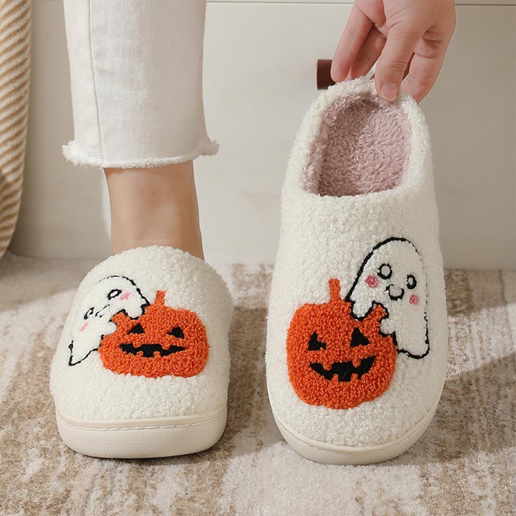 Warm Halloween Pumpkin Cotton Slippers for Winter Indoor Wear