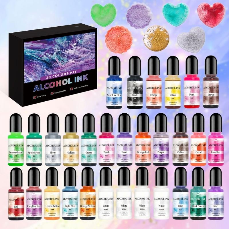 30 Color Epoxy Resin Dye Concentrated Inks Epoxy Resin Paint Silicone Texture Suitable for Resin Art and Craft Projects