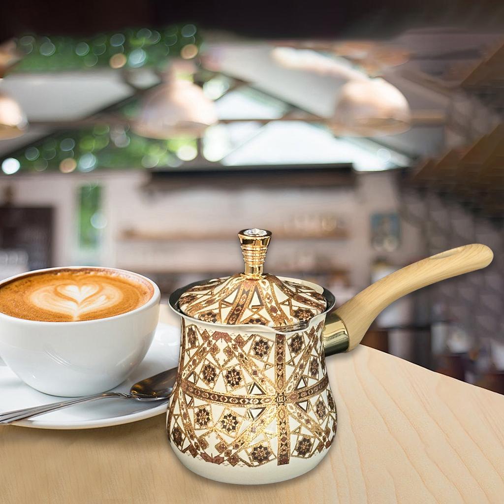 550ml Stainless Steel Turkish Coffee Pot Portable Butter Warmer Pot Chocolate Melting Pot with Long Handle and Lid