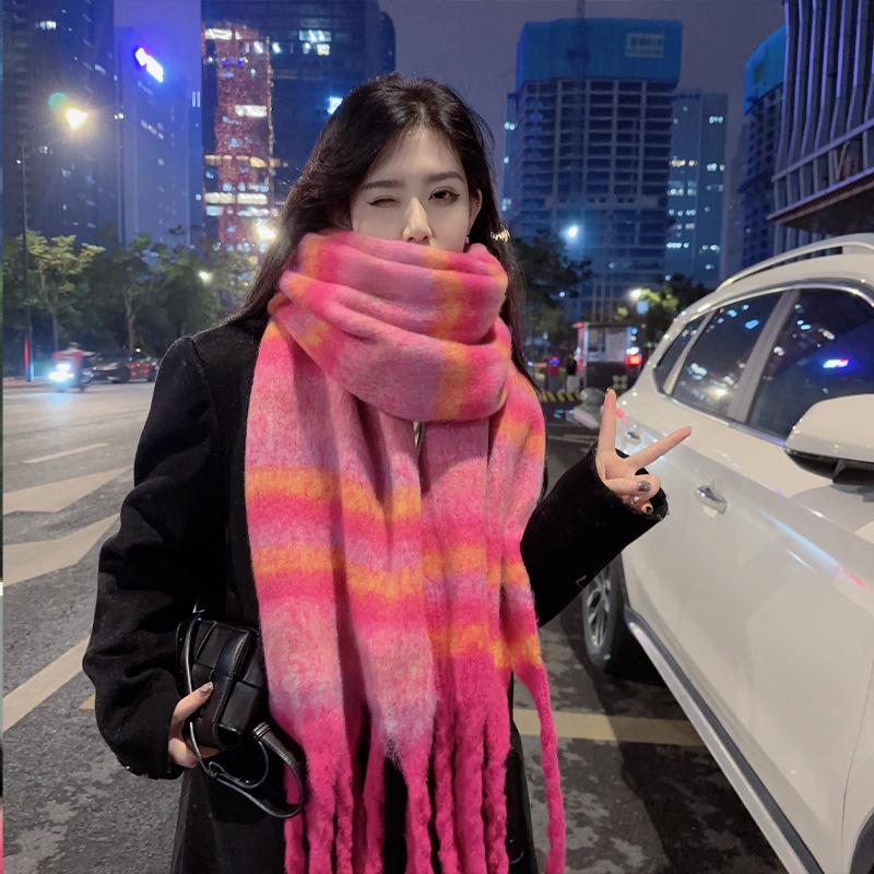 Red Plaid Scarf Female Christmas Winter Korean Atmosphere Scarf Autumn and Winter Warm with Coat Versatile Send Girlfriend