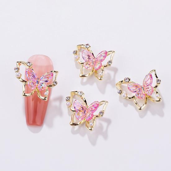 10Pcs Butterfly Nail Art Charm Rhinestone Faux Pearl 3D Butterfly Shape Nail Design Jewelry DIY Crafts Nail Decoration Accessories