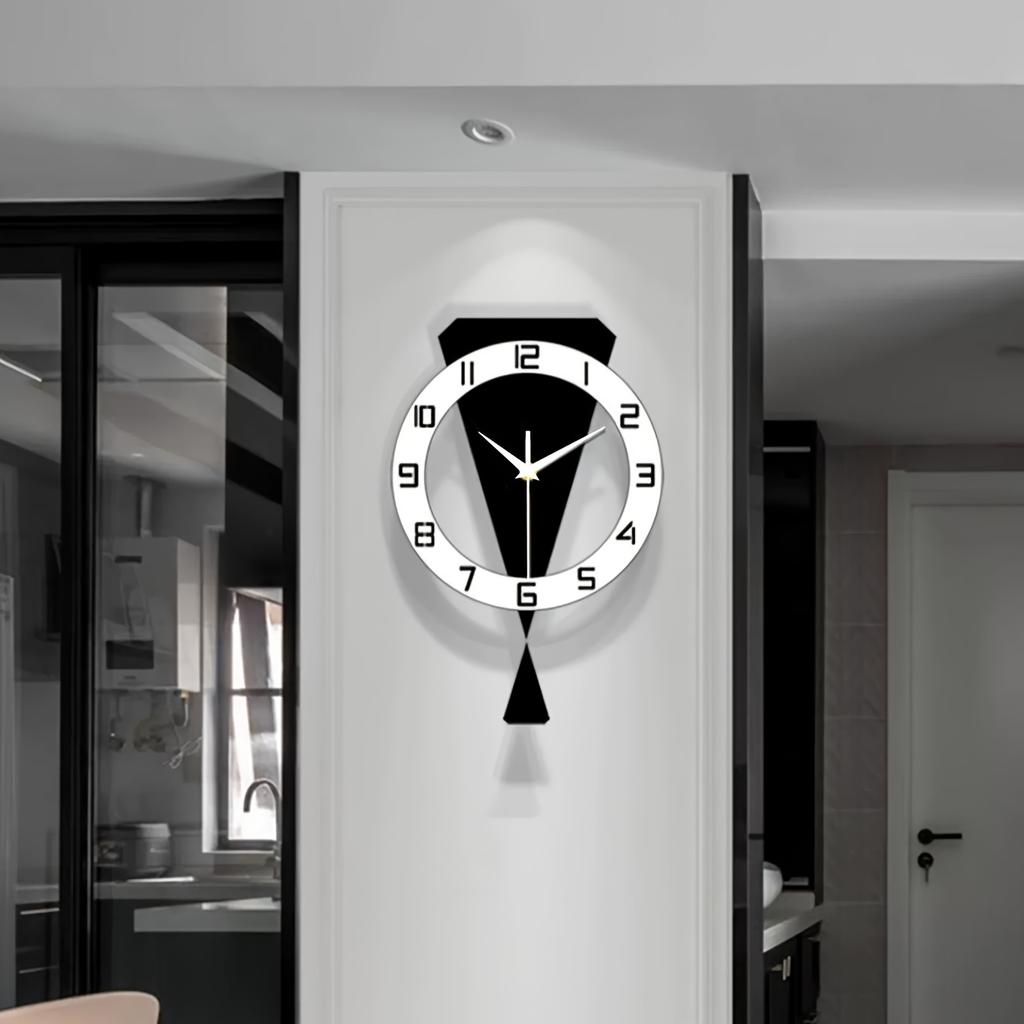 "Chic Decor Clock" Acrylic Silent Wall Clock with Pendulum, No Drilling, Battery Operated for Bedroom and Living Room Decoration
