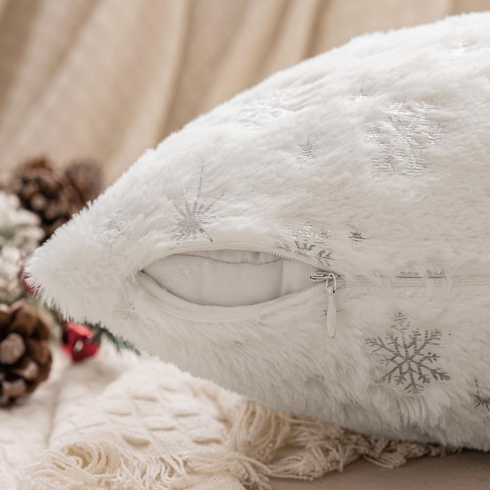 45*45cm Throw Pillowcase Christmas Snowflake Printed Hidden Zipper Design Dust-proof Soft Comfortable Touch Plush Cushion Cover