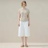 Quiet luxury linen lyocell knitted T-shirt women's summer temperament commuting senior slim-fitting short-sleeved linen cotton striped top