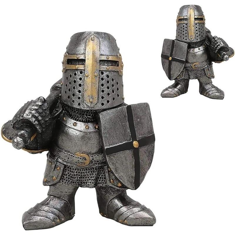 New Knight Gnomes Guard Sculpture Decor Medieval Knight of The Cross Templar Crusader Figurine Suit of Armor Home Resin Decor