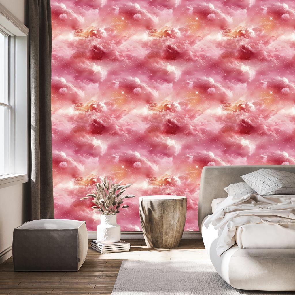 Watercolor Galaxy Wallpaper Coral and Red for Living Room and Bedroom 50x1000