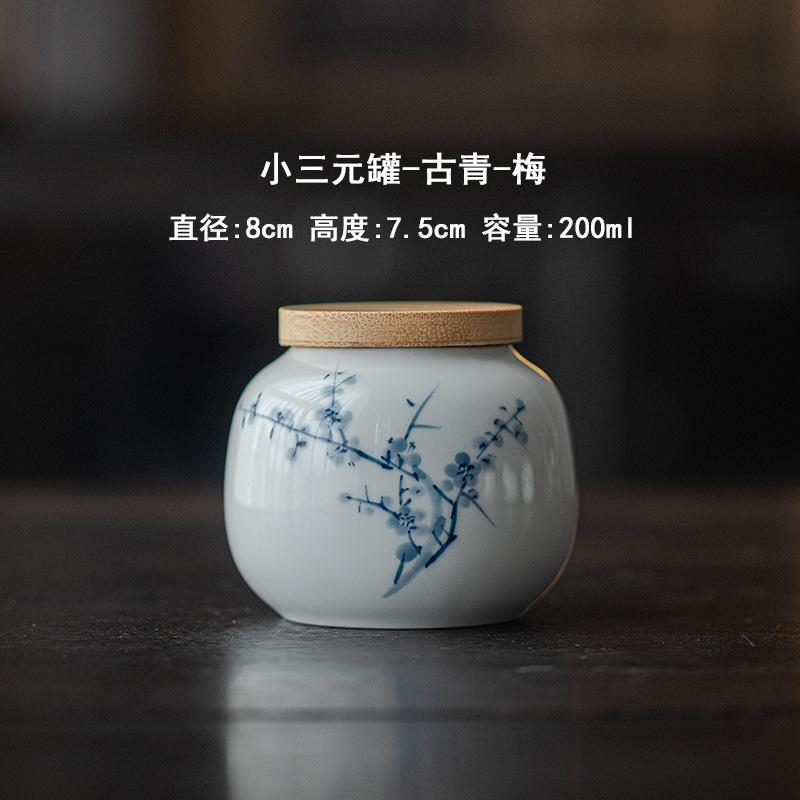 Hand-painted Meilan Bamboo Chrysanthemum Tea Jar Blue and White Sealed Jar Ceramic Portable Small Moisture-proof Mini Red and Green Tea Storage Jar