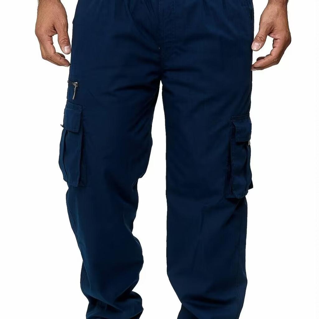 Herre Cargobukser Knapp Glidelås Stretch Midje Løse Bukser Casual Flerlommers Rette Bukser Sport Utendørs Klær