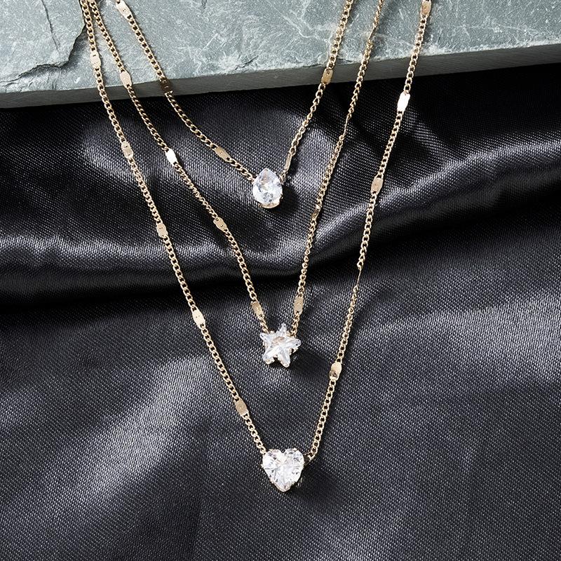 Hot-selling model, fashionable and simple multi-layer five-pointed star love water drop pendant, retro necklace, collarbone chain.