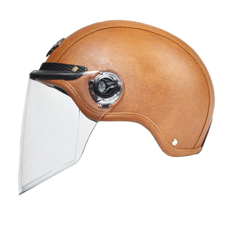 AD Retro Motorcycle Helmets with Harley Visor Leather Helmet for Man Electric Motorbike Vintage Protected Motor Safety Cap