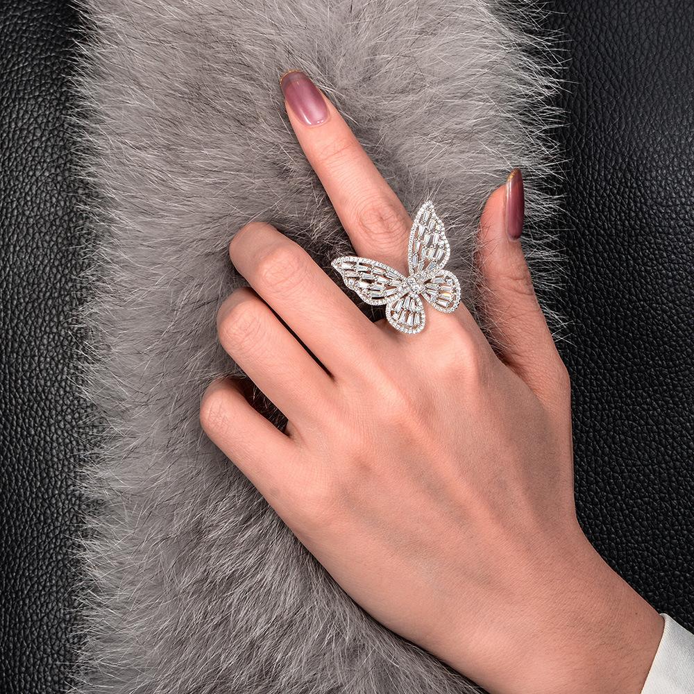 Gica Gema Diamantringe mit hohem Kohlenstoffgehalt, 925er Sterlingsilber, 30 x 31 mm, weißer Edelstein, Schmetterlingsform, romantischer edler Schmuck, Hochzeitsgeschenke, neuer Trend