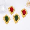 DIGADAGU Metal Resin Square Geometric Stud Earrings New Classic Vintage Earrings Women Daily Zircon Accessories