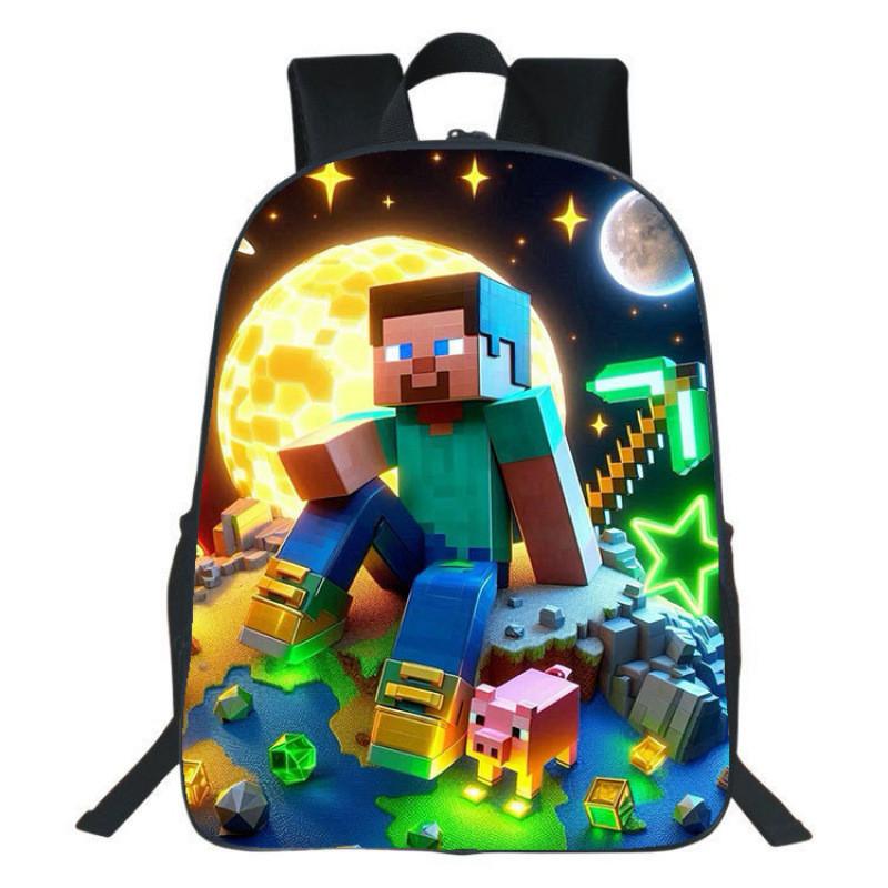 Minecraft Backpack For Kids With Printed Design Nylon School Bag With Padded Straps For Elementary Students
