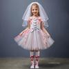 תחפושת כלולת זומבי מפחידה לילדה סט מפואר Cosplay רוח רפאים ליל כל הקדושים פורים קרנבל מסיבת גופות טול אדום שמלה נפוחה