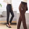 Yousheng Women Cotton Pants Elastic High Waist Straight Leg Long Trousers with Pockets Patchwork Color Thickened Quilted Pants