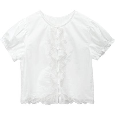 MiXiu Women's Sea Salt White Embroidered Hollow Top