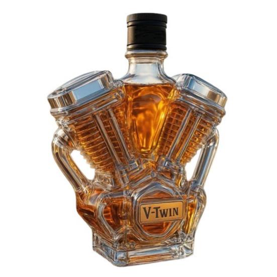 Láhev na whisky Dekantér motoru motocyklu Ručně vyráběná skleněná láhev Mechanická estetika Nádoba na likér pro motocyklové nadšence