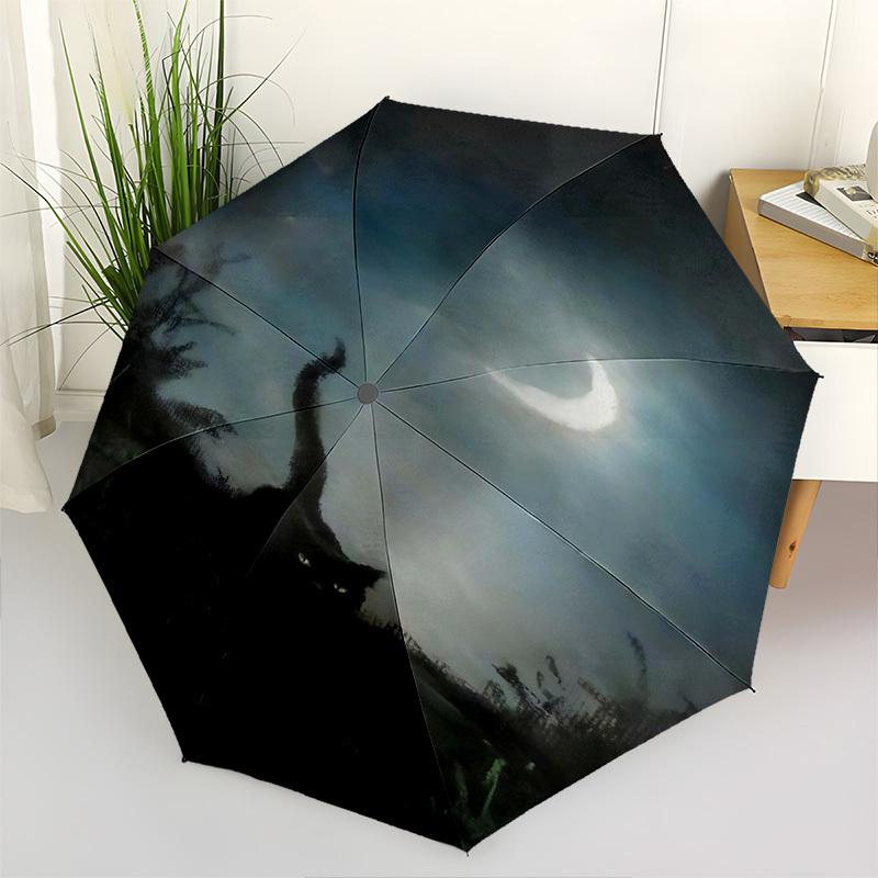 

Moonlit NightSilhouette Cat Automatic Folding umbrella Compact 8 rib Design,Unique Style,Suitable for Everyday Outdoor Use,Perfect Gift