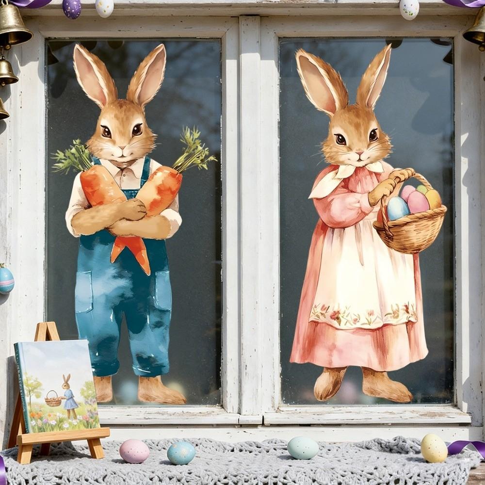Creative Easter Door Stickers Waterproof Removable Static Easter Egg Window Decals Cartoon DIY Easter Bunny Static Cling Decal