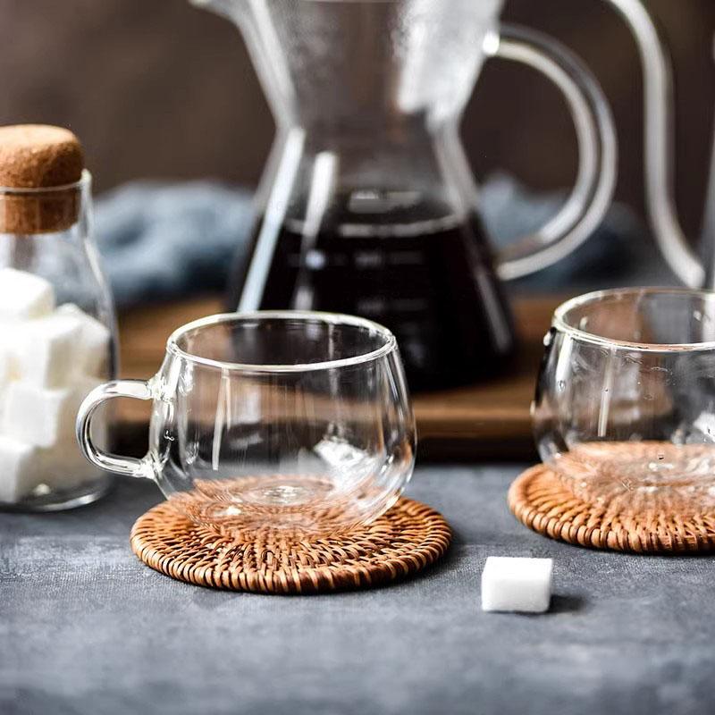 180 ml doppelwandige Kaffeetassen aus Glas, 2er-/4er-Set, klare Espressotassen mit Henkel, hitzebeständige Glastasse für Milch, Latte, Tee
