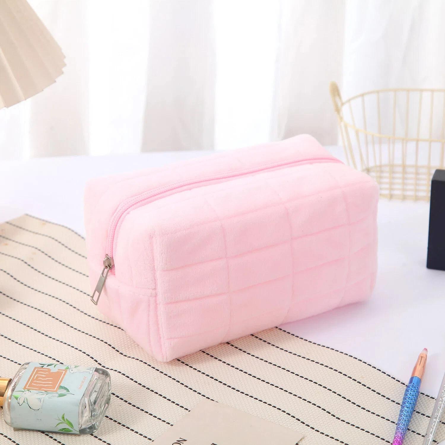 

1 шт. Женский органайзер для макияжа на молнии, однотонная меховая косметичка, сумка для хранения, сумочка, пенал для канцелярских принадлежностей, дорожный, для туалетных принадлежностей A5