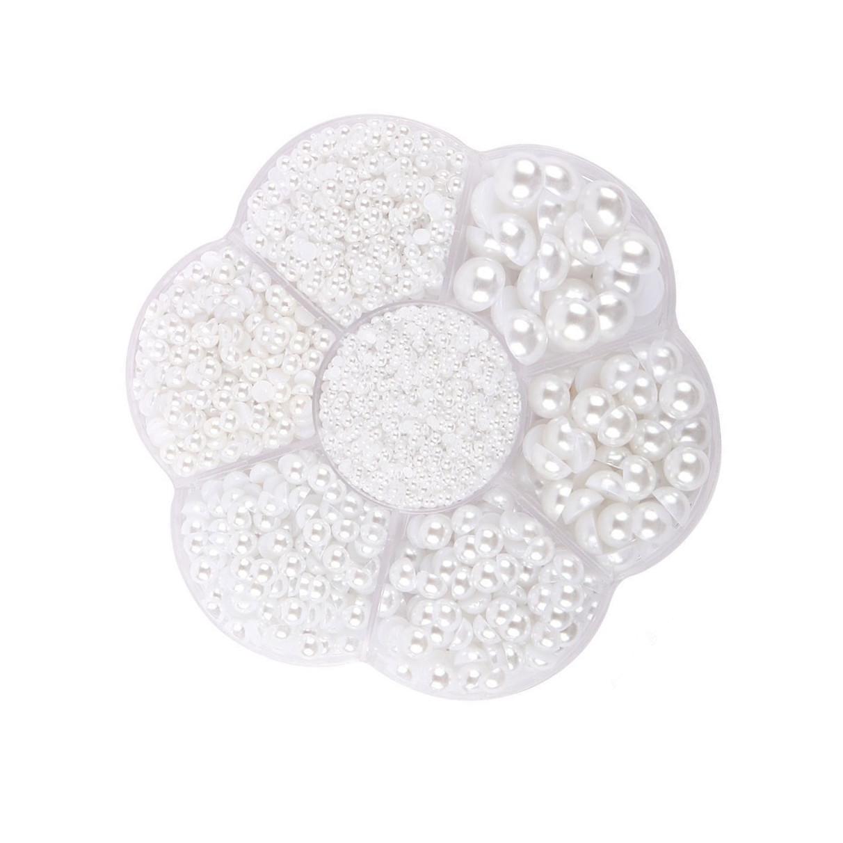 

Gold & Silver Half-Round Imitation Pearls (2-10mm) Flat-Back Plastic Beads for DIY Jewelry and Decoration 3100 pieces, mixed sizes 2-10mm білий