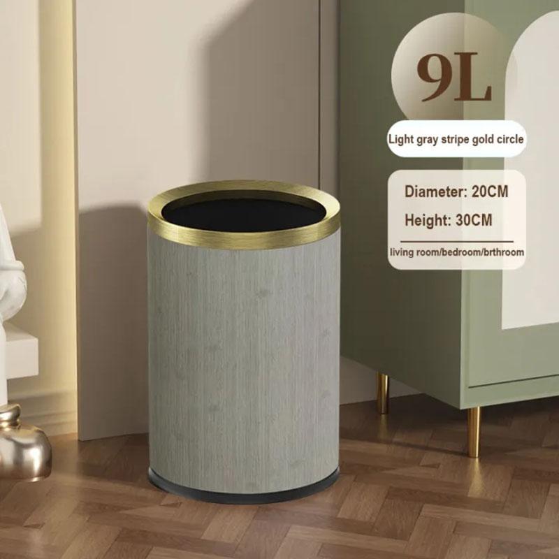 Quality Double Layer Leather Trash Can Metal Beautiful Waste Paper PU Basket Storage Bin for Bathroom  Bed Room