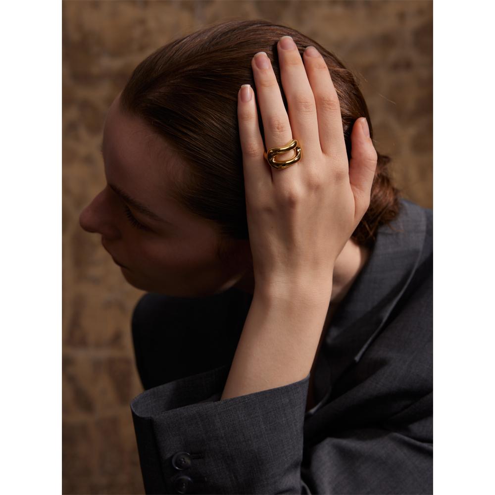 Yhpup High Quality Stainless Steel Metal Geometric Hollow Fashion Ring Rust Proof Distinctive Unique Trendy Simple Jewelry New