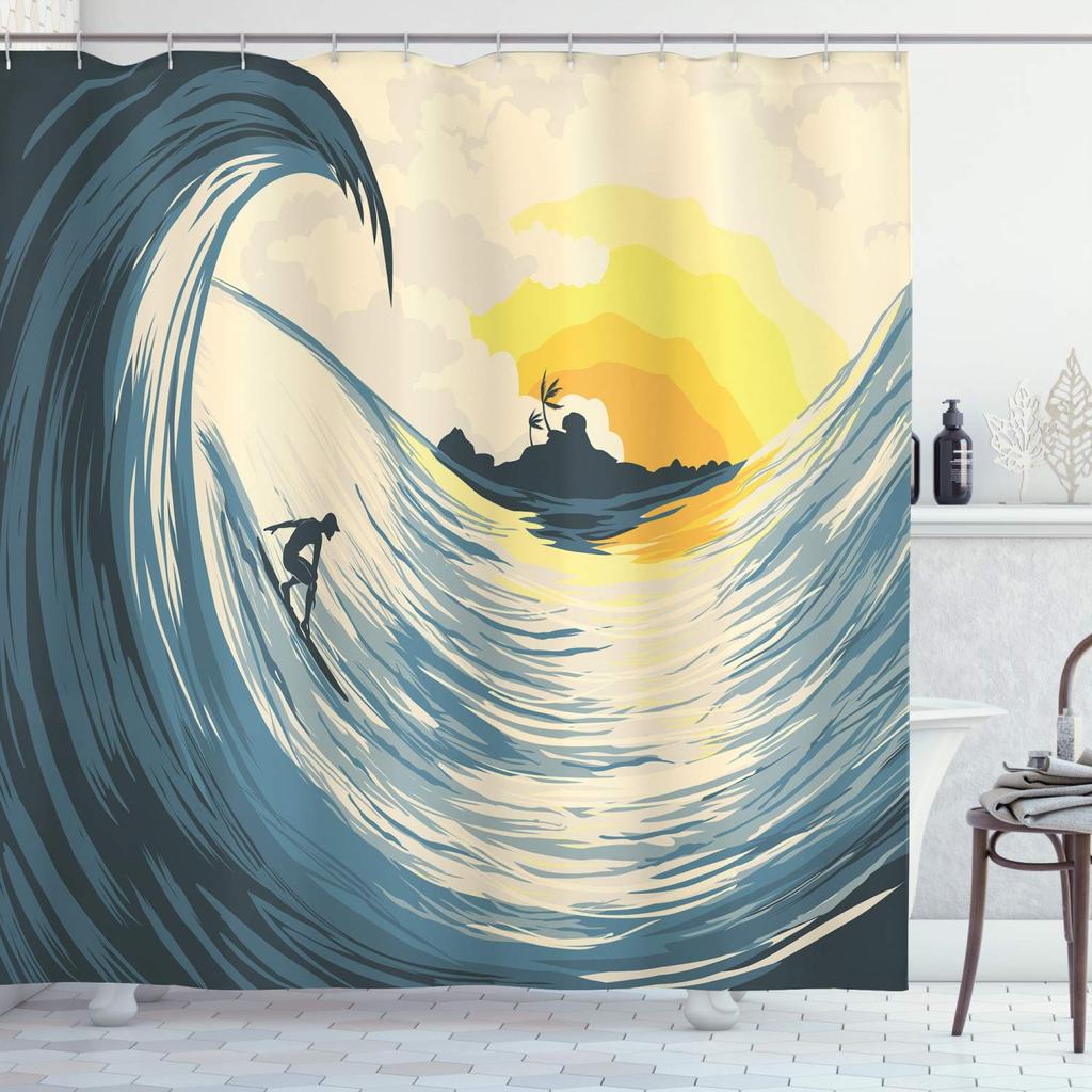 Artistico Blu Navy La Grande Onda Tenda da Doccia Giapponese Asiatica Kanagawa Anime Pittura Decor Impermeabile Set di Tende da Bagno