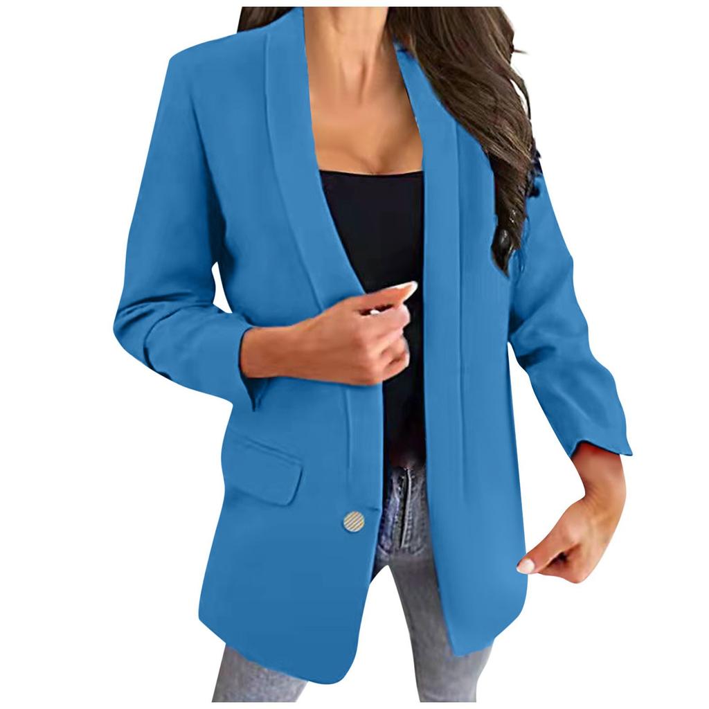 Dámské Sako Top Jednobarevné Klopa Knoflík Slim Fit Temperamentní Oblek