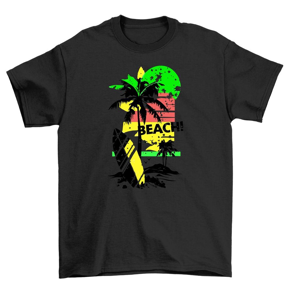 'Summer_38'' Surfboard and Palm Tree T-shirt - Ride the Waves In Style! Funny Unise