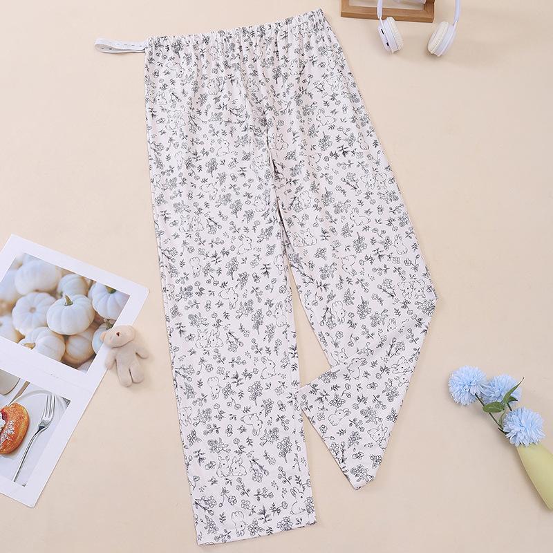 

First Joy Spring/Summer Cute Adjustable Maternity Pajama Pants - Imitation Cotton, Suitable for Outdoor Wear During Pregnancy L (45-60 kg)